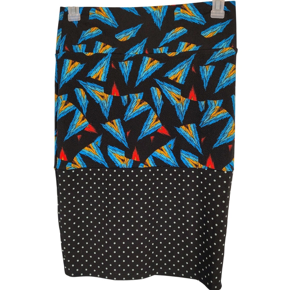 LuLaRoe Cassie Pencil Skirt Medium Black Mixed Print Geometric Polka Dot New